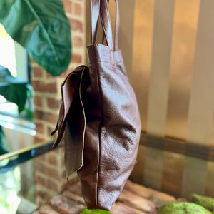 RED VALENTINO Brown Leather Tote Bag With Bow And Attached Pouch