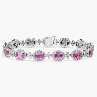 Unusual Collection: 18k White Gold Pink Sapphire and Pavé Diamond Halo Bracelet (7x5mm)