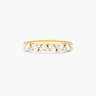 Marquise and round array diamond ring set in 14K yellow gold