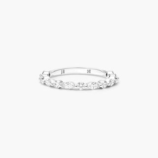 Shared Prong Marquise and Round Diamond Ring set in 14K White Gold