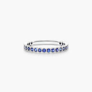 Sapphire Ring in 14K White Gold with Milgrain Bezel.