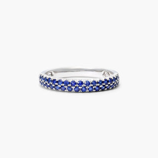 Double Row Pavé Sapphire Ring in 14K White Gold