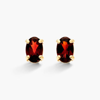 14K Yellow Gold Oval Garnet Birthstone Earrings