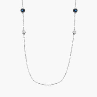 Little Stationed 14k White Gold Sapphire and Diamond Necklace (36").