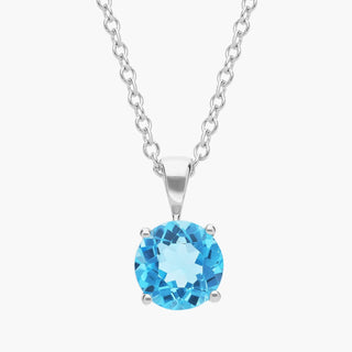 14k White Gold Blue Topaz Solitaire Pendant (7mm)