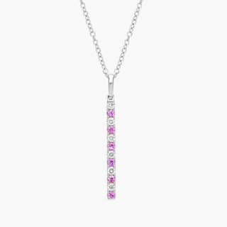 Riviera Pavé Vertical Bar Pendant in 14k White Gold with Pink Sapphire and Diamond Alternating (1.6mm)