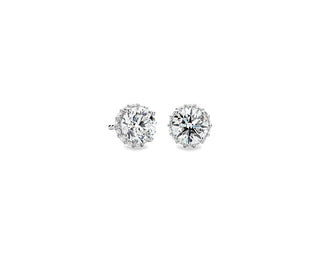 Round Hidden Halo Diamond Stud Earrings In 14k White Gold (1 5/8 Ct. Tw.)