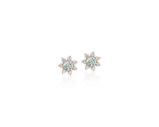 Mini Aquamarine Earrings With Diamond Blossom Halo In 14k Rose Gold (3.5mm)