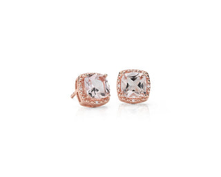 Morganite And Diamond Halo Stud Earrings In 14k Rose Gold (6mm)