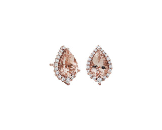 Pear Morganite Halo Earrings In 14k Rose Gold (9x6mm)