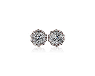 Double Halo Stud Earring In 14k White And Rose Gold (1 Ct. Tw.)