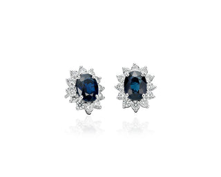 Pear-Shaped Sapphire Stud Earrings With Diamond Halo In 14k White Gold (5x4mm)