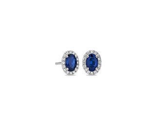 Oval Sapphire And Diamond Micropavé Stud Earrings In 14k White Gold (6x4mm)