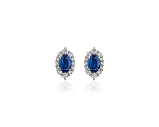 Oval Sapphire And Diamond Earrings In 14k White Gold