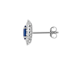 Oval Sapphire And Diamond Earrings In 14k White Gold