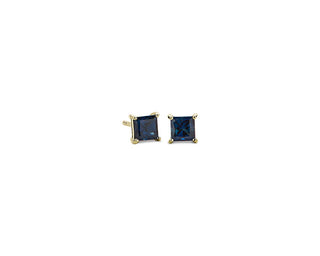 Princess Cut Sapphire Studs In 14k Yellow Gold