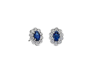 Sapphire And Diamond Flower Earrings In 14k White Gold (6x4mm)