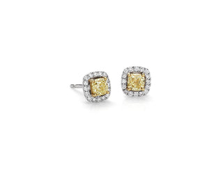 Yellow Diamond Halo Stud Earrings In 14k White Gold (1 Ct. Tw.)