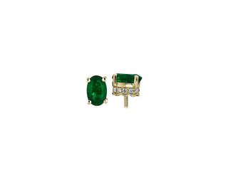 Oval Emerald And Diamond Earrings In 14k Yellow Gold (6x4mm)