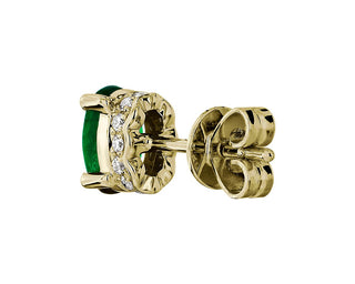 Oval Emerald And Diamond Earrings In 14k Yellow Gold (6x4mm)