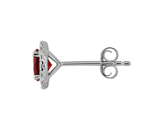 Garnet And Micropavé Diamond Stud Earrings In 18k White Gold (5mm)