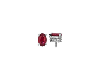 Oval Ruby And Diamond Earrings In 14k White Gold (6x4mm)