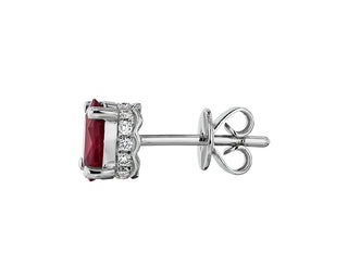 Oval Ruby And Diamond Earrings In 14k White Gold (6x4mm)