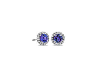 Tanzanite And Micropavé Diamond Stud Earrings In 14k White Gold (5mm)