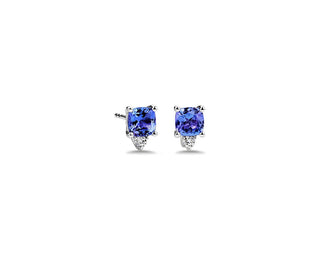 Cushion Cut Tanzanite And Diamond Earrings In 14k White Gold (5 Mm)