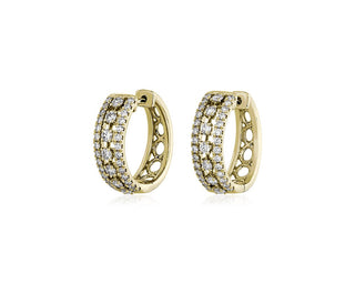 Triple Row Diamond Hoop Earrings In 14k Yellow Gold (3/4 Ct. Tw.)