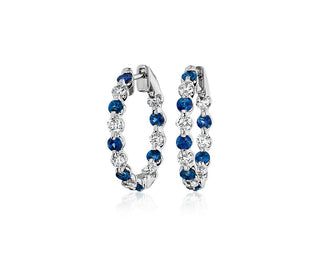 Floating Sapphire And Diamond Hoop Earrings In 14k White Gold