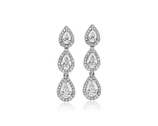 Pear Shape Diamond Halo Drop Earrings In 14k White Gold (1 5/8 Ct. Tw.)