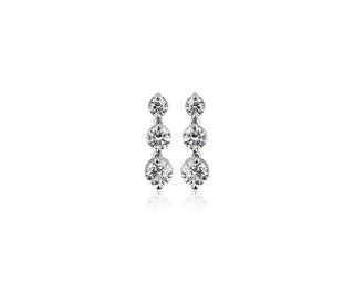 Three Stone Drop Earrings In 14k White Gold (1 Ct. Tw.)