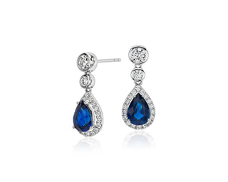 Sapphire And Diamond Pear Drop Earrings In 18k White Gold (7x5mm)