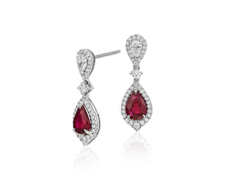 Ruby And Diamond Drop Earrings In 18k White Gold (6x4mm)