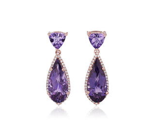 Trillion Cut Amethyst Drop Earrings In 14k Rose Gold