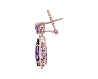 Trillion Cut Amethyst Drop Earrings In 14k Rose Gold