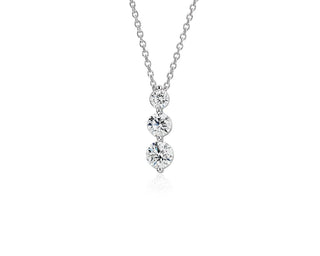 Three-Stone Drop Diamond Pendant In 18k White Gold (1 1/2 Ct. Tw.)