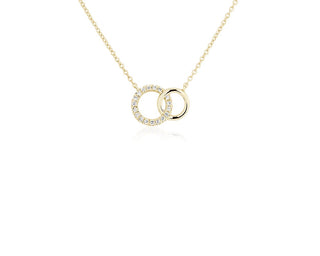 Mini Duet Circle Diamond Necklace In 14k Yellow Gold