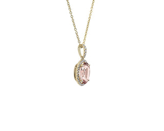 Oval Morganite And Diamond Halo Pendant In 14k Yellow Gold (10x8mm)