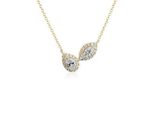 Two Stone Halo Pear And Marquise Diamond Necklace In 14k Yellow Gold (3/4 Ct. Tw.)