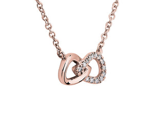 A little 14k rose gold infinity necklace with split diamonds.