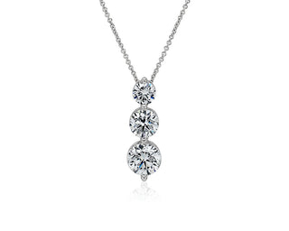 Lab-grown round diamond pendant set in 14k white gold with three stones (3 Ct. Tw.)