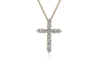 14k yellow gold lab-grown diamond cross necklace (1 carat total weight)