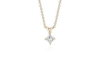 Princess-cut lab-grown diamond solitaire pendant set in 14k yellow gold (1/2 carat total weight)