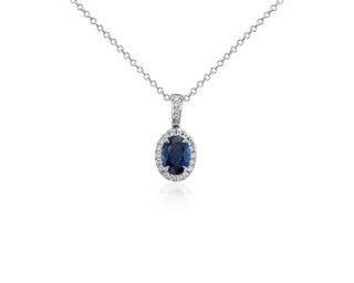 14k White Gold Oval Sapphire and Diamond Micropavé Pendant (7x5mm)