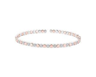 Alternating Diamond and Hexagon Flex Bangle Bracelet in 14k White and Rose Gold  (1/5 ct. tw.)