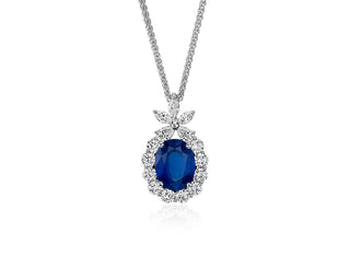 18k White Gold Oval Sapphire and Diamond Pendant (9x7mm)