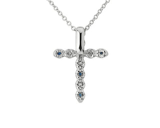 Floating 14k White Gold Cross-Shape Pendant with Blue Sapphire and Diamonds