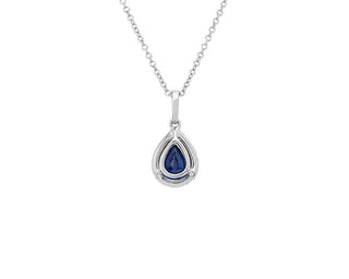 14k white gold sapphire pear-shaped halo drop pendant (8x6mm)